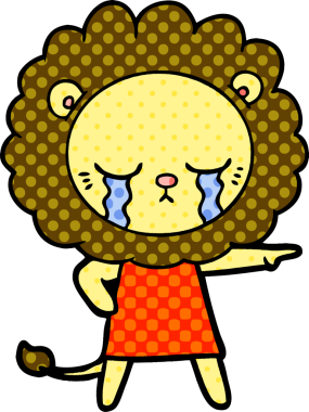 Bir insan tarafından çizilmiş ağlayan çizgi film aslanı.