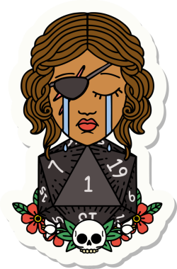 Ağlayan bir insan hırsızının çıkartması. Bir insan tarafından çizilmiş doğal bir D20 rulosu.