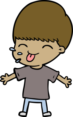 Çizgi filmci çocuk bir insan tarafından çizilmiş dili dışarı çıkarıyor.