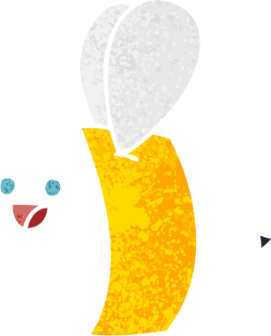 Retro illüstrasyon tarzı tuhaf çizgi film yaban arısı bir insan tarafından çizilmiş.