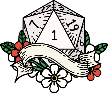 Retro Dövme Biçimi Doğal Bir d20 zar bir insan tarafından çizildi