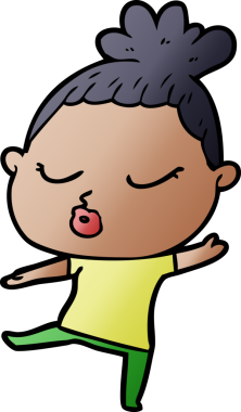 Bir insan tarafından çizilmiş sakin bir kadın çizgi filmi.