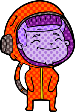 Bir insan tarafından çizilmiş mutlu astronot çizgi filmi.