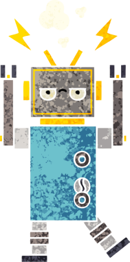 Bir insan tarafından çizilmiş arızalı bir robotun retro çizim tarzı karikatürü