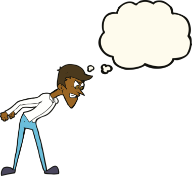 Bir insan tarafından çizilmiş düşünce baloncuğu olan kızgın bir adam.