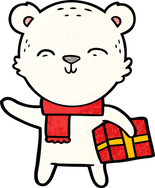 Kutup ayısı Noel hediyesi olarak bir insan tarafından çizilmiş karikatür.