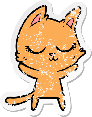 Bir insan tarafından çizilmiş sakin bir çizgi film kedisinin sıkıntılı çıkartması.