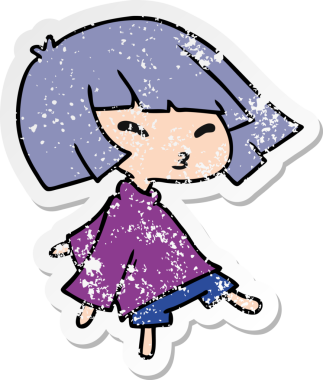 Bir insan tarafından çizilmiş sevimli bir kawai kızının sıkıntılı karikatür çizimi