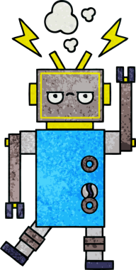 Bir insan tarafından çizilmiş arızalı bir robotun retro grunge desen karikatürü