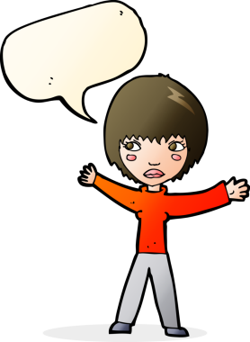 Bir insan tarafından çizilmiş konuşma balonlu bir kadın.