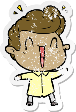 Bir insan tarafından çizilmiş heyecanlı bir karikatür çıkartması.