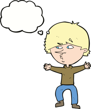 Bir insan tarafından çizilmiş düşünce baloncuğu olan şüpheli bir adam.