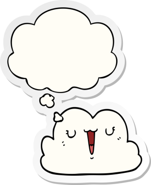 Düşünce baloncuklu şirin çizgi film bulutu insan tarafından çizilmiş bir çıkartma gibi.
