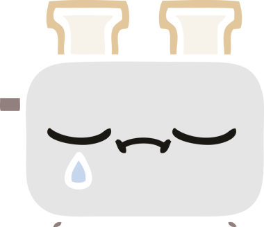 Bir insan tarafından çizilmiş bir tost makinesinin düz renkli retro karikatürü