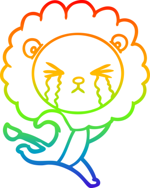 Gökkuşağı gradyan çizgi çizimi bir insan tarafından çekilen ağlayan aslan çizimi