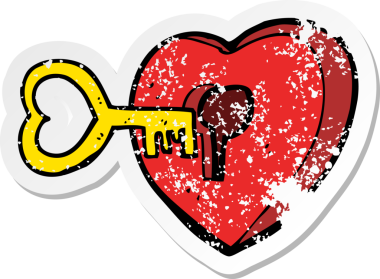 İnsan tarafından çizilmiş anahtarlı karikatür bir kalbin gerilimli çıkartması.