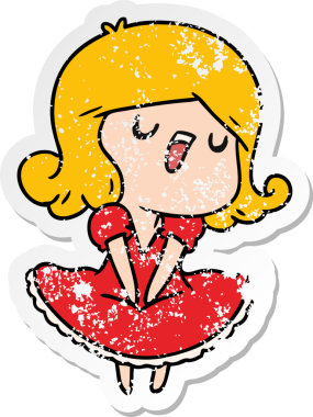 Bir insan tarafından çizilmiş şarkı söyleyen kawai kızının sıkıntılı karikatür çizimi