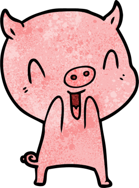 Bir insan tarafından çizilmiş mutlu çizgi film domuzu.