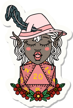 Bir insan tarafından çizilmiş 20 zarlı elf şair karakterinin çıkartması.