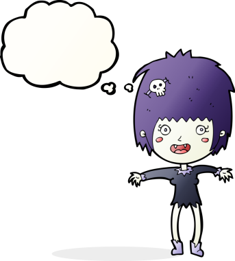Bir insan tarafından çizilmiş düşünce balonlu vampir kız.