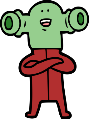 Bir insan tarafından çizilmiş dostane bir uzaylı çizgi filmi.