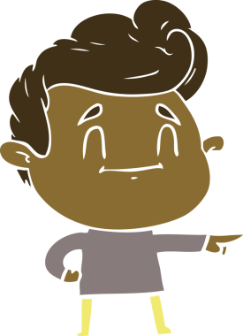 Bir insan tarafından çizilmiş mutlu düz renkli karikatür adam