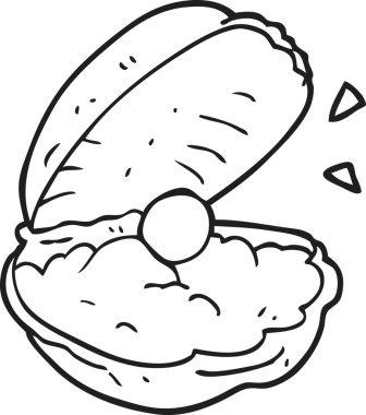 Bir insan tarafından çizilmiş siyah beyaz istiridyeli istiridye.