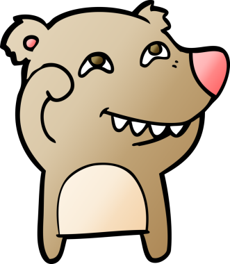 Bir insan tarafından çizilmiş dişleri gösteren çizgi film ayısı.