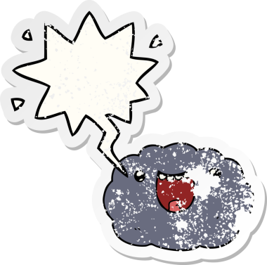 çizgi film mutlu bulut konuşma baloncuğu sıkıntılı eski çıkartma bir insan tarafından çizilmiş