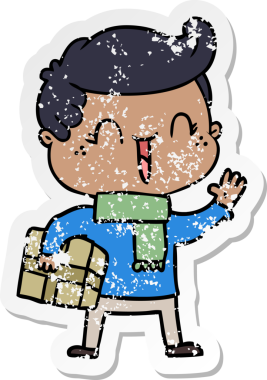 Bir insan tarafından çizilmiş gülen bir çizgi film karakterinin sıkıntılı çıkartması.