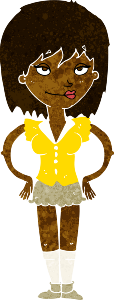 Bir insan tarafından çizilmiş kalçaları olan çizgi film kadını.