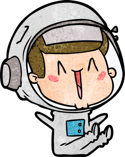 Bir insan tarafından çizilmiş mutlu astronot çizgi filmi.