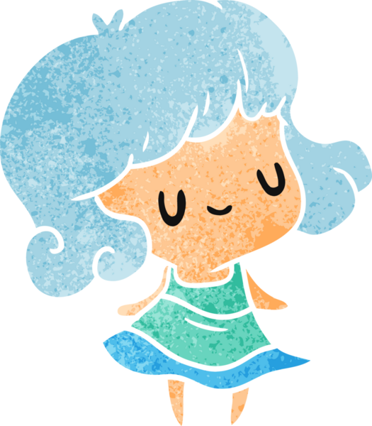 Bir insan tarafından çizilmiş sevimli bir kızın eski çizgi film çizimi kawaii