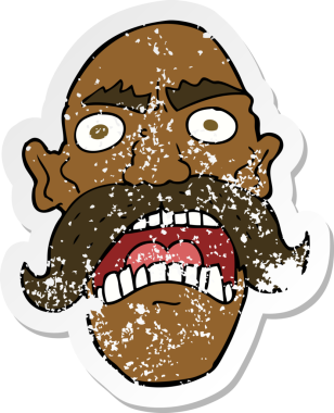 Bir insan tarafından çizilmiş kızgın yaşlı bir adamın gerilmiş çıkartması.