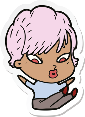 Bir insan tarafından çizilmiş bir karikatür kadının çıkartması.