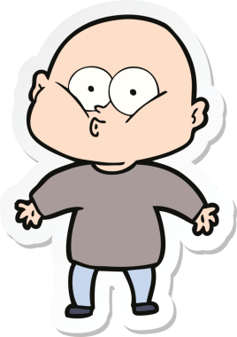 Bir insan tarafından çizilmiş kel bir adamın çıkartması.