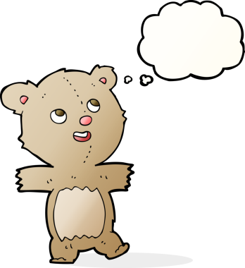 Bir insan tarafından çizilmiş düşünce balonlu oyuncak ayı.