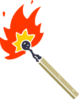 Bir insan tarafından çizilen düz renk çizgi film yakma kibriti