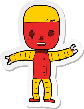 Bir insan tarafından çizilmiş robot karikatür çıkartması.