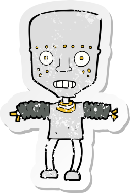 Bir insan tarafından çizilmiş karikatür robotunun gerilmiş yapıştırması.