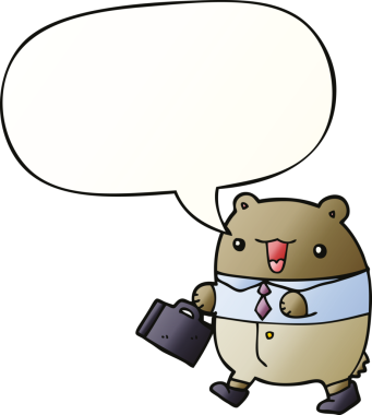 Bir insan tarafından çizilmiş hoş bir çizgi film iş ayısı konuşma baloncuğu gibi yumuşak bir gradyan tarzıyla