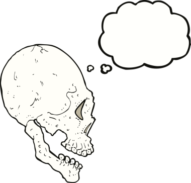 Bir insan tarafından çizilmiş düşünce baloncuklu kafatası çizimi