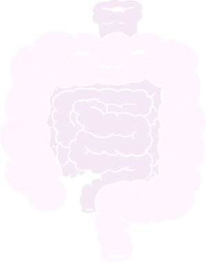 Bir insan tarafından çizilmiş düz renkli karikatür bağırsakları.