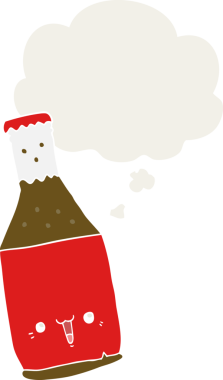 Düşünce baloncuklu çizgi film bira şişesi insan tarafından çizilmiş.