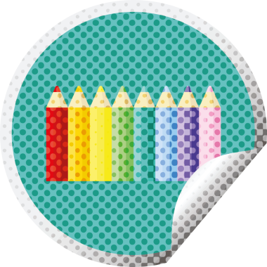 renk kalemleri bir insan tarafından çizilmiş grafik vektör çizim dairesel etiketi