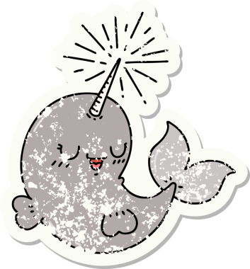 Dövme stili eski bir çıkartma Bir insan tarafından çizilmiş mutlu deniz gergedanı