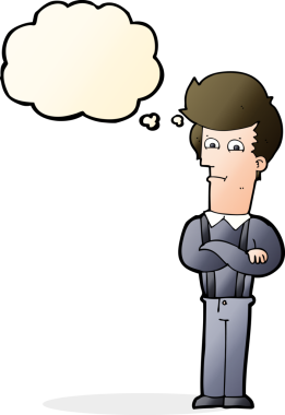 Bir insan tarafından çizilmiş düşünce baloncuğuyla rahatsız edilmiş bir adam.