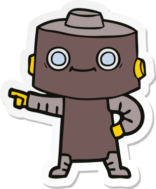 Bir insan tarafından çizilmiş robot karikatür çıkartması.