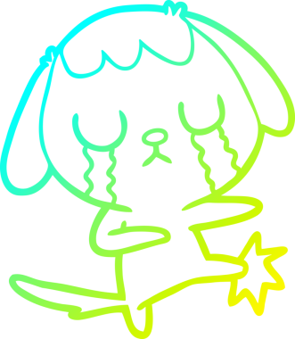 Bir insan tarafından çizilmiş ağlayan şirin bir köpeğin soğuk gradyan çizimi.