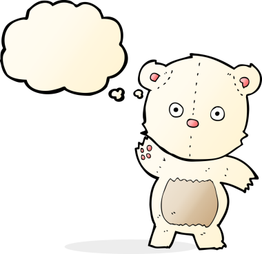 Bir insan tarafından çizilmiş düşünce baloncuklu şirin kutup ayısı.